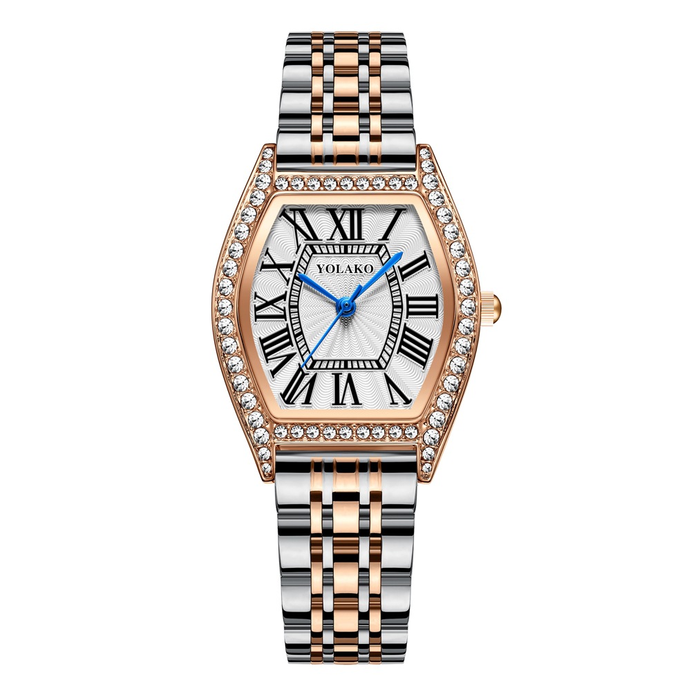 Montre à quartz pour femmes, vente en direct, populaire, incrusté de diamants, classique, aiguille bleue, mode carrée en acier, romaine_voghion.com