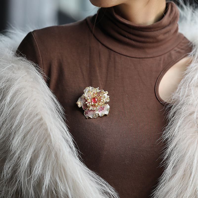 Heavy Industry Design Big Flower Brooch Original Court Style Flower Pin_voghion.com