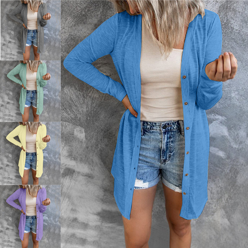 European and American cross-border women's clothing Amazon long-sleeved women's solid color top long-sleeved cardigan top lightweight coat