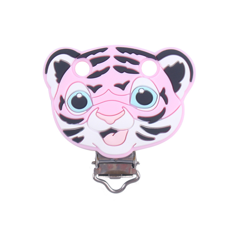 Nuevo bebé suministros de dibujos animados de silicona animal Tigre forma calmante bebé chupete de silicona anti-gota clip de cadena