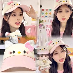 かわいいハローキティの帽子の女性の夏の紫外線防止の日焼け止めの帽子の空の帽子の女性の日よけの帽子