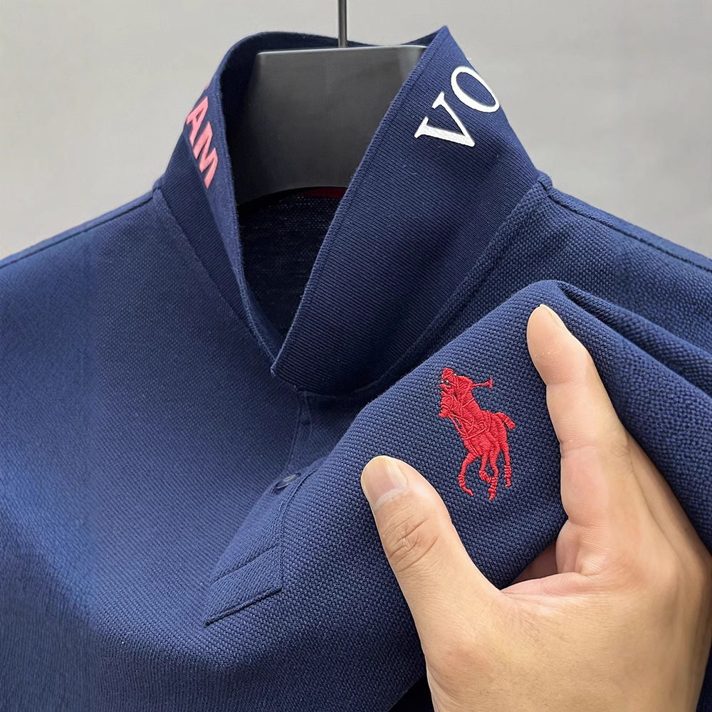 Polo nuevo para hombre 2024, camiseta de algodón puro bordada de alta gama, manga corta con cuello, estilo casual de negocios, media manga para hombre
