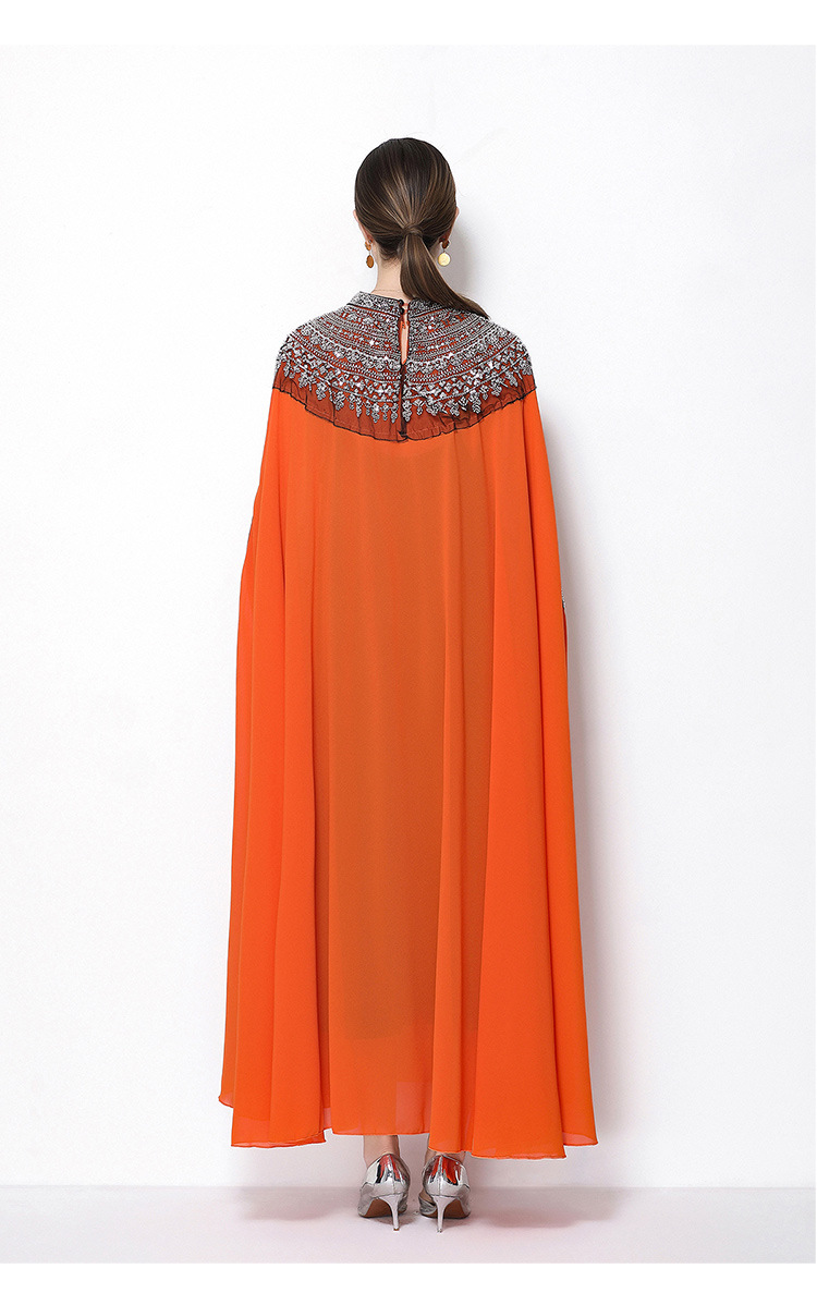 Đầm maxi nữ tay dài thêu hạt sequin cổ điển, dáng rộng che bụng — rượu vang đỏ, Vàng đen, Bạc đen, màu cam chi tiết 22