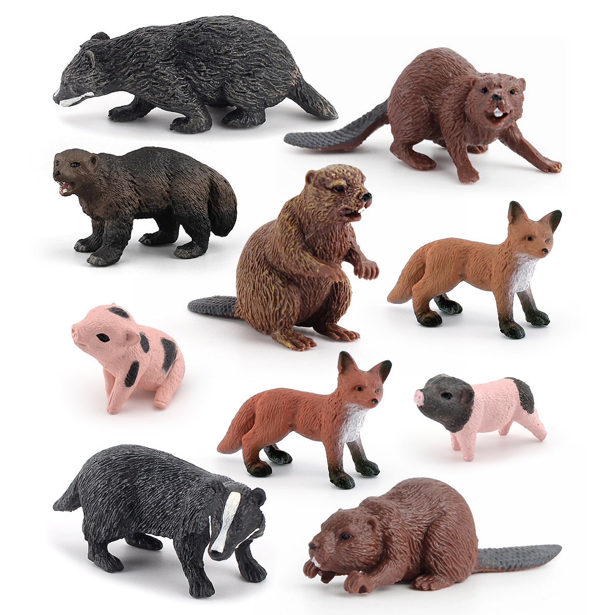 Simulación de exportación transfronteriza bosque animal traje modelo Beaver Fox visón oso cerdo escritorio decoración estática juguete