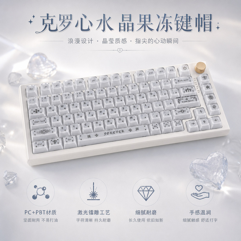 Cross-border Chrome Hearts crystal jelly keycaps, transparent Russian/Japanese/Thai language, PC material, wooting mechanical keyboard caps