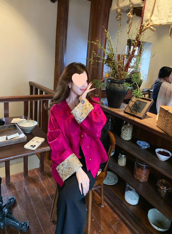 新中式国风玫红色外套女秋季大码胖气质设计感好看盘扣开衫上衣|undefined