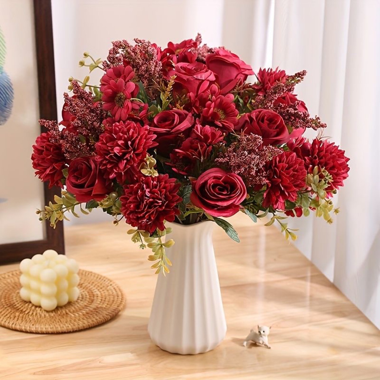 花假花 7叉手捧花秋色玫瑰花婚庆餐桌花束家居客厅装饰摆放花