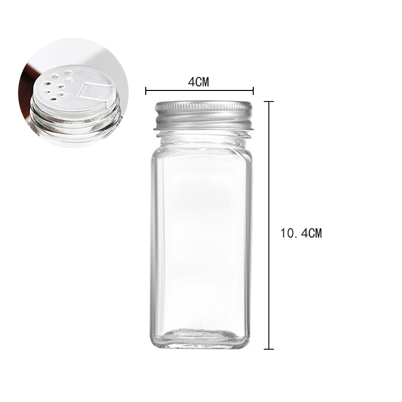 Botella de almacenamiento de cocina con cubierta de la lata de especias de vidrio, botella de sellado de cuatro piezas, botella de distribución de comino