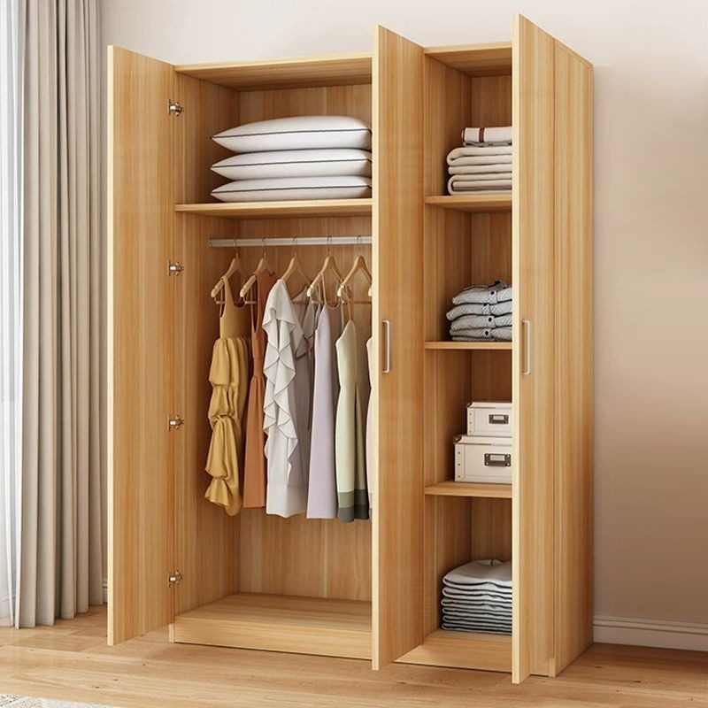 Simple Wooden Wardrobe for Rental Apartments, Home Use, Bedroom, Small Apartment Storage Cabinet