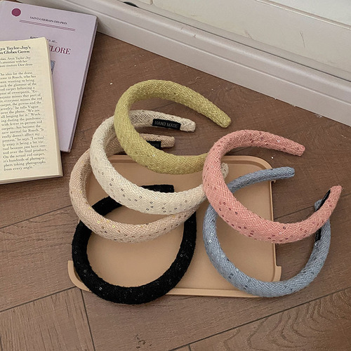 New Autumn/Winter Chanel-style sponge wide-brim headband with yarn weaving high forehead headband with sparkling face-washing hair clip hair accessory