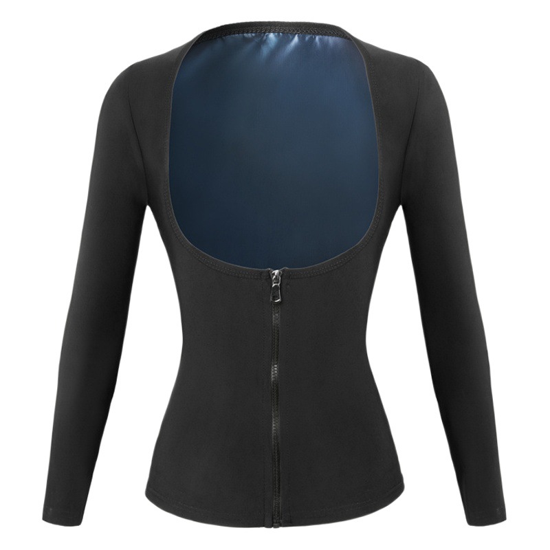 Traje de sudor transfronterizo Soporte del pecho de las mujeres cremallera ropa de entrenamiento de yoga deportes salud sauna sudor manga larga ropa de conformación del cuerpo europeo y americano