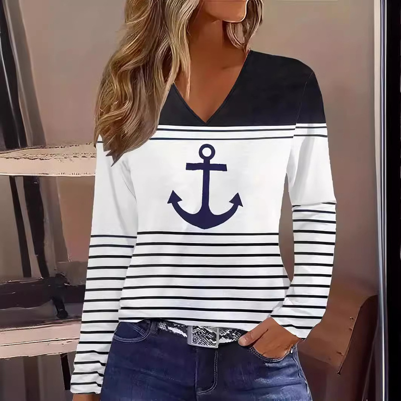 European and American Winter AliExpress Amazon New V-neck Top Women's Pullover Cross-border Explosions Loose Autumn and Winter T-shirt