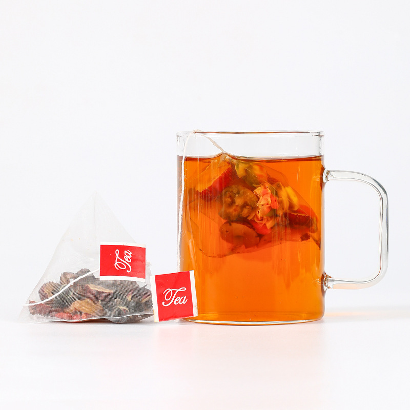 Apple Hawthorn Tea Pyramid Bags (Malus & Crataegus) — Herbal Fruit Blend with Goji & Jujube in use