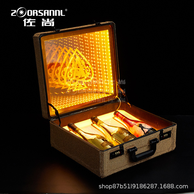Zuohang champán luminoso caja de vino VIP exclusiva caja de copa bar negro melocotón abismo caja de vino club nocturno negro melocotón una caja de vino
