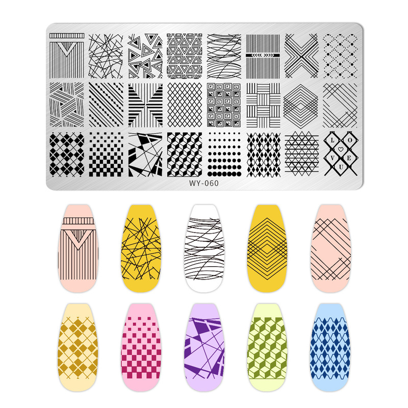 跨境美甲印花板格纹豹纹牛仔纹Nailplate不锈钢指甲复古模板转印|undefined