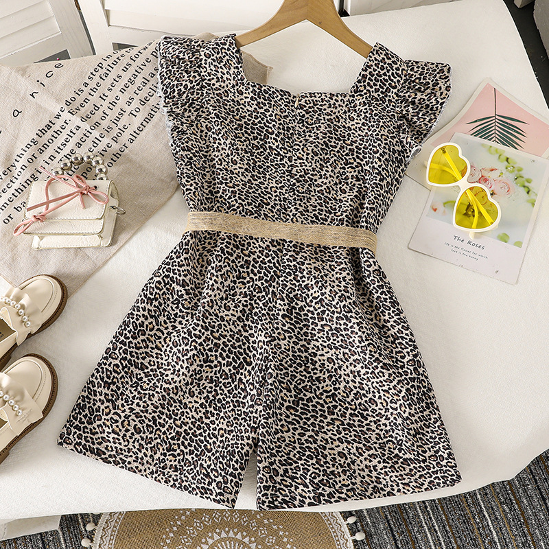 Ropa de niña de comercio exterior transfronterizo 2025 verano nuevo estilo Amazon estación independiente moda estampado de leopardo mono de manga corta image 2