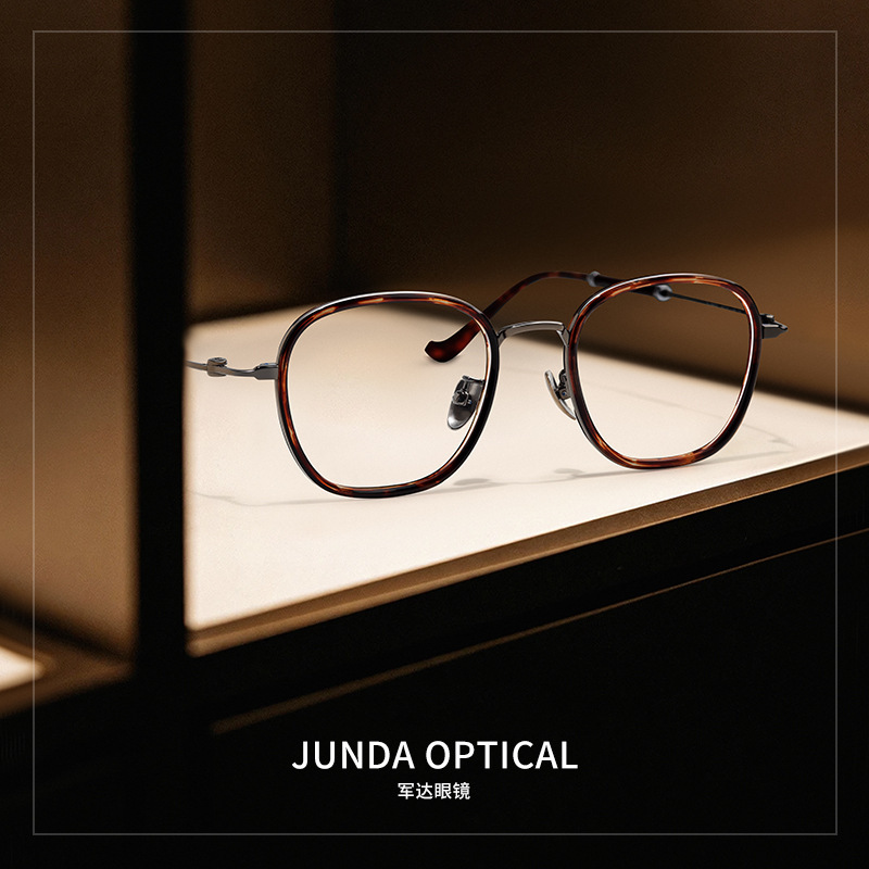 Junda Pure Titanium Sandalwood Glasses Square Frame Danyang Glasses Retro Versatile Anti-Blue Light Personalized Plain Glasses Factory 638