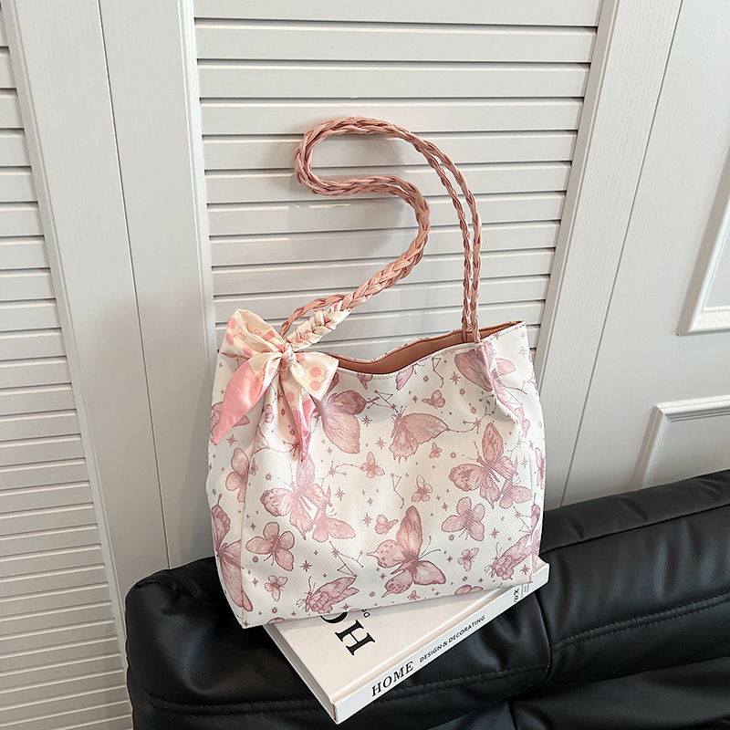 Cross-border Texturous Fresh Butterfly Printed Underarm Bag Women's 2025 New Artistic Style Shoulder Bag Class Tote Bag