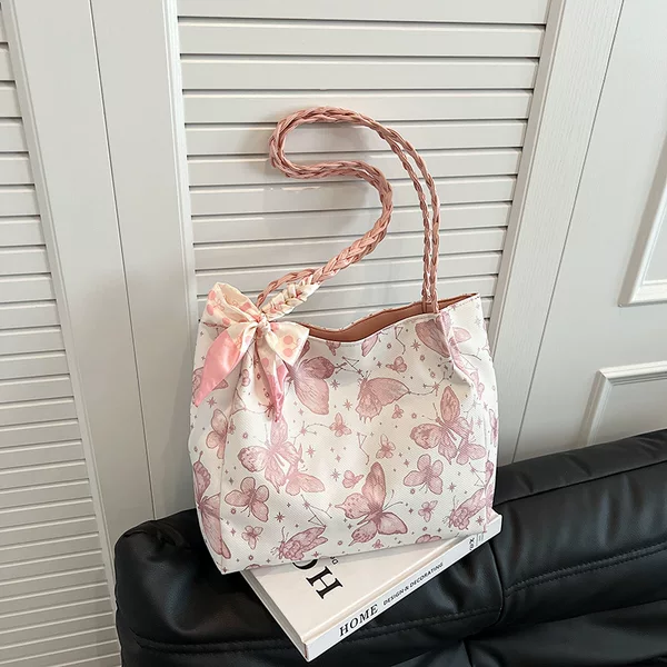 Cross-border Texturous Fresh Butterfly Printed Underarm Bag Women's 2025 New Artistic Style Shoulder Bag Class Tote Bag