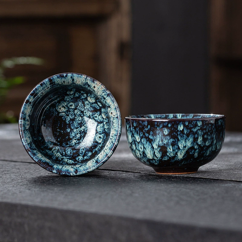  Ceramic Jianzhan Tianmu Tea Cup, Kiln-Change Glaze Straw-Hat Design, Large Single Cup