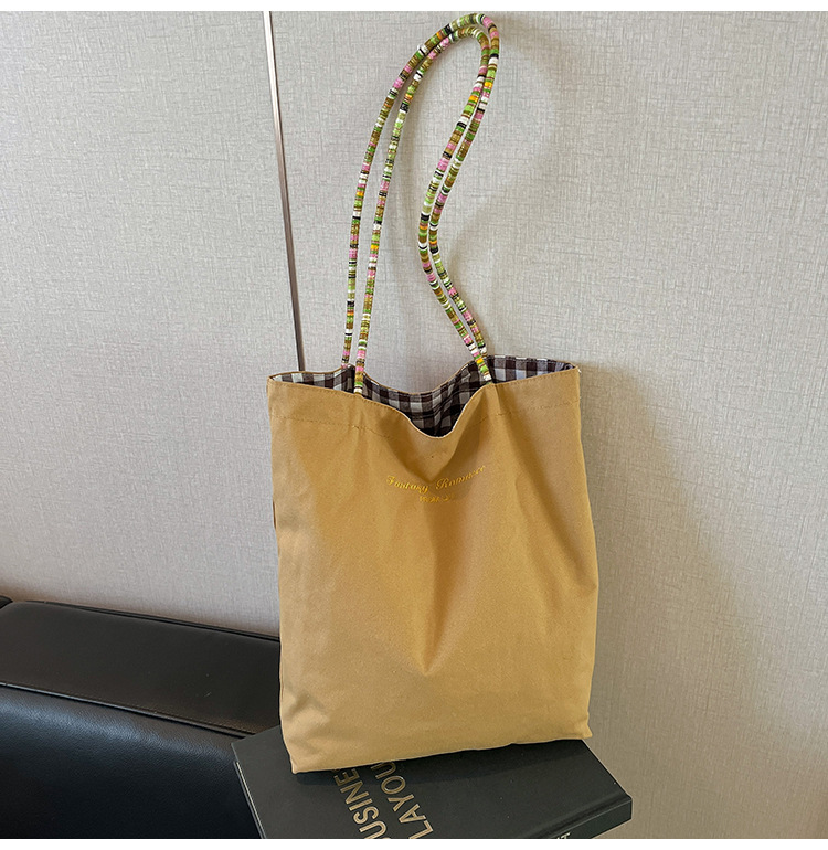 Bolso de lona a cuadros de doble cara estadounidense bolso de desplazamiento femenino bolso especial retro bolso de mano de color de choque de primavera nuevo bolso padre - hijo