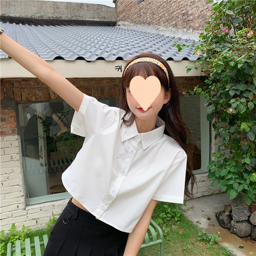 Summer Girl's Short-Sleeved White Shirt—Design-Driven, Niche, Korean-Style Short Top for Female Students