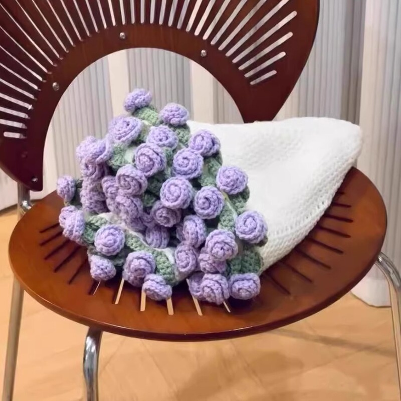 バラの花束ブランケット手織りアクリル素材パッケージウールボールかぎ針編みフラワーブランケットスズランブランケット完成品|undefined