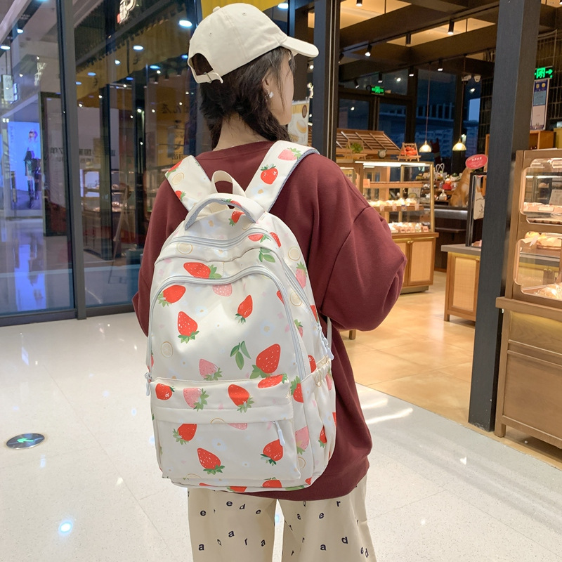 Moda nueva mochila de ocio impresa de gran capacidad moda fresa mochila del campus bolsa de viaje de computadora bolsa de hombro