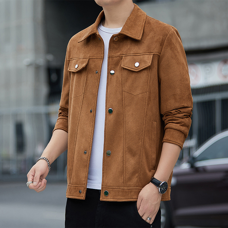 Foreign trade 2023 autumn new trendy youth all-match casual men's deerskin velvet lapel jacket jacket work wear