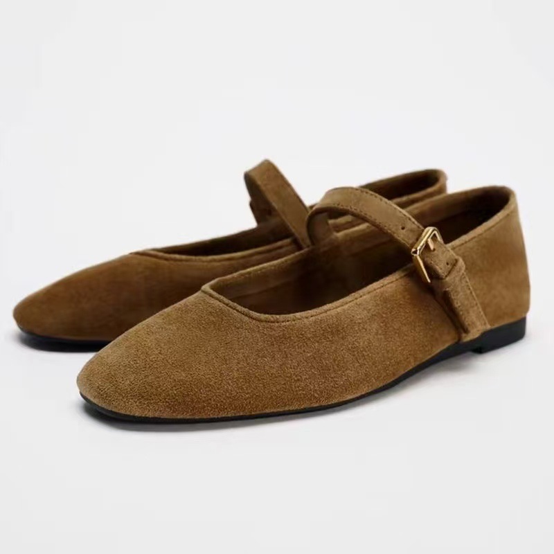 Cross-Border Big-Name Yellow Suede Retro Ballet Style Flat Shoes Versatile Round-Toe Flat Shoes for Women Factory Direct Sale