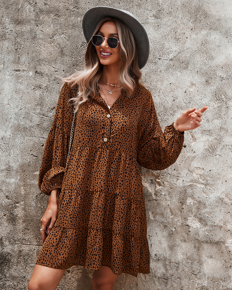 women s long-sleeved leopard print dress nihaostyles clothing wholesale NSDY73971