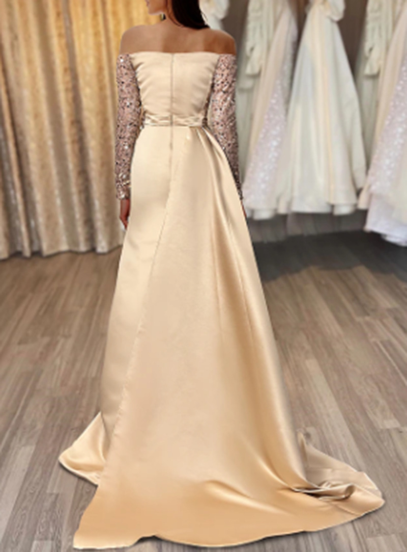 Abito lungo elegante da donna con paillettes scollo a v e spacco_voghion.com