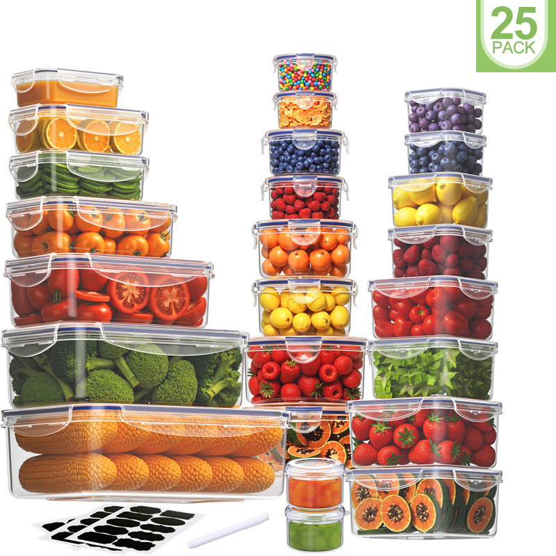 Cross-Border Fresh-Keeping Box Set 25-Piece Set of Grains Kitchen Lunch Box Food-Grade Plastic Snacks and Dry Goods Preservation