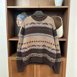 复古费尔岛提花羊绒羊毛针织毛衣