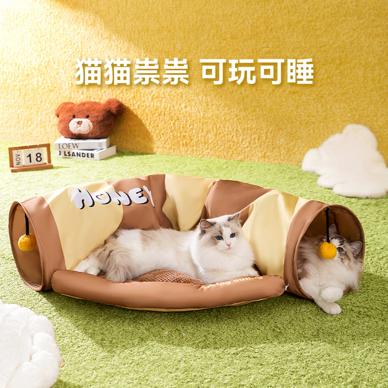 Jugar y dormir en cuatro estaciones, seguridad plegable, laberinto, túnel de gatos, nido de gatos desmontable y lavable, piso rodante, nido de mascotas