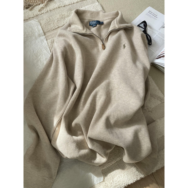 半拉链宽松美式卫衣男polo情侣卫衣女复古长袖翻领|undefined