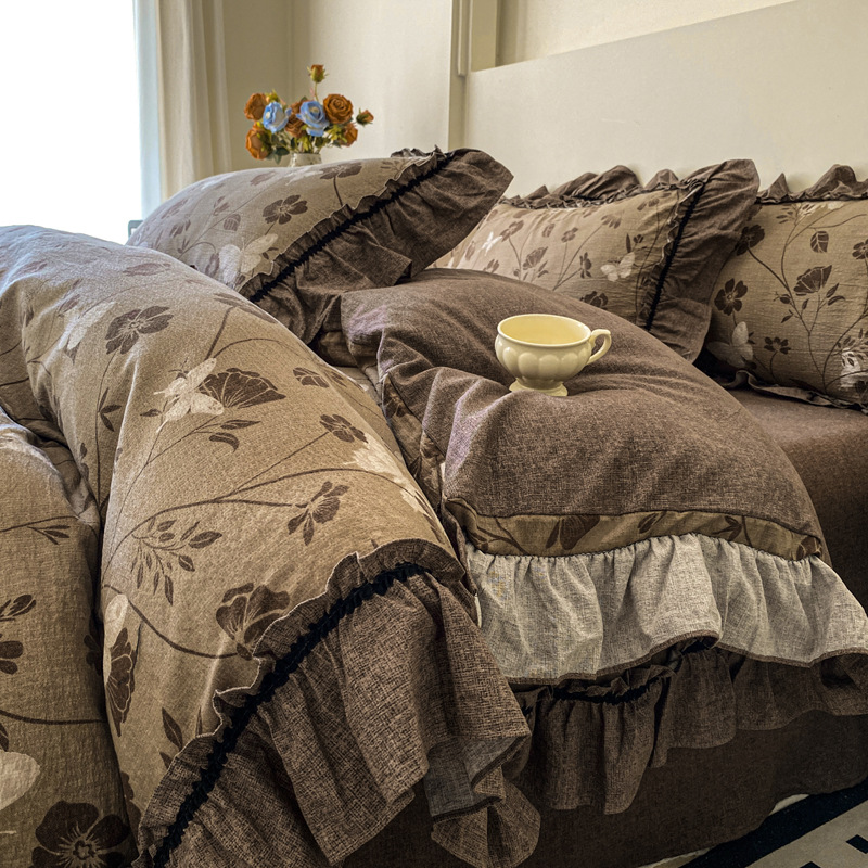 Jogo de cama vintage floral estilo boho com renda_voghion.com