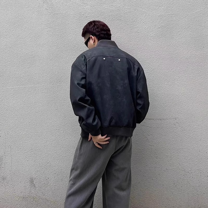Retro Motorcycle Leather Jacket For Couples Stand Up Collar_voghion.com