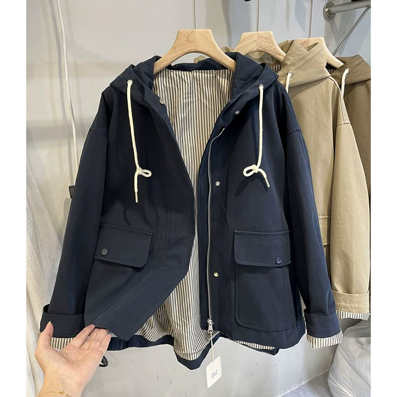 Хаки кофта с капюшоном, trench coat, осенний жакет, французский стиль, для подростков