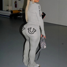 250310 欧美潮牌街头字母印花基础款拉链短开衫高腰直筒长裤瑜伽