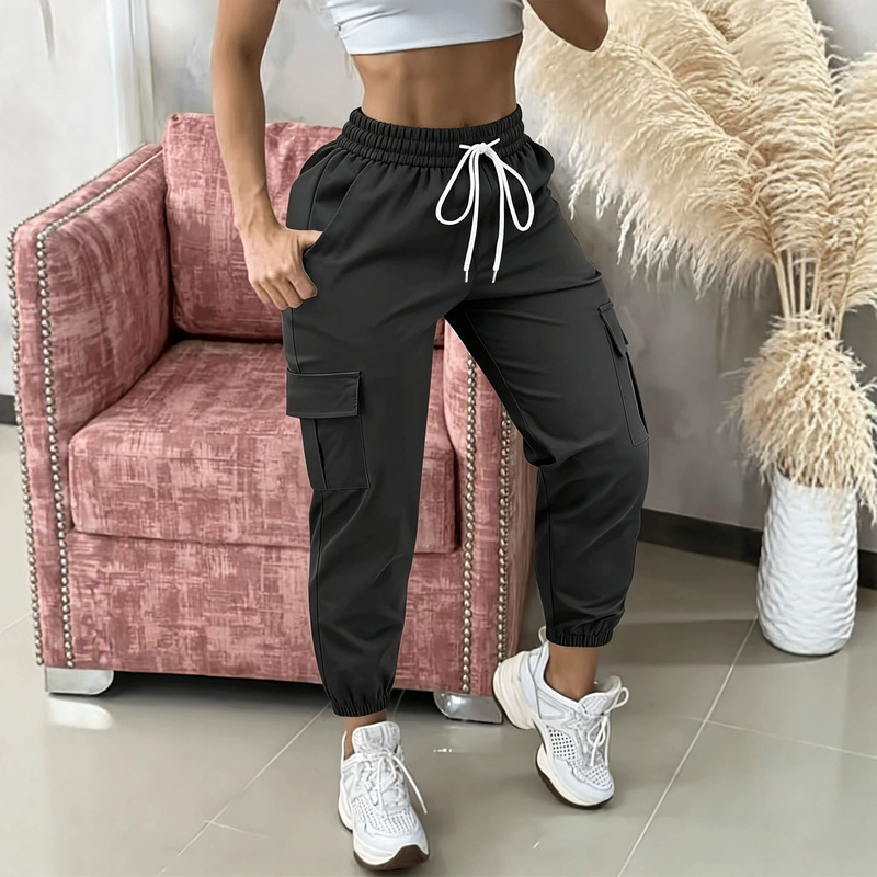 Women's High-Waisted Cargo Jogger Pants Elastic Waist Drawstring Multi-Pocket Casual Sports Trousers for Outdoor Fitness and Jogging Women's High-Waisted Cargo Jogger Pants Elastic Waist Drawstring Multi-Pocket Casual Sports Trousers for Outdoor Fitness and Jogging
