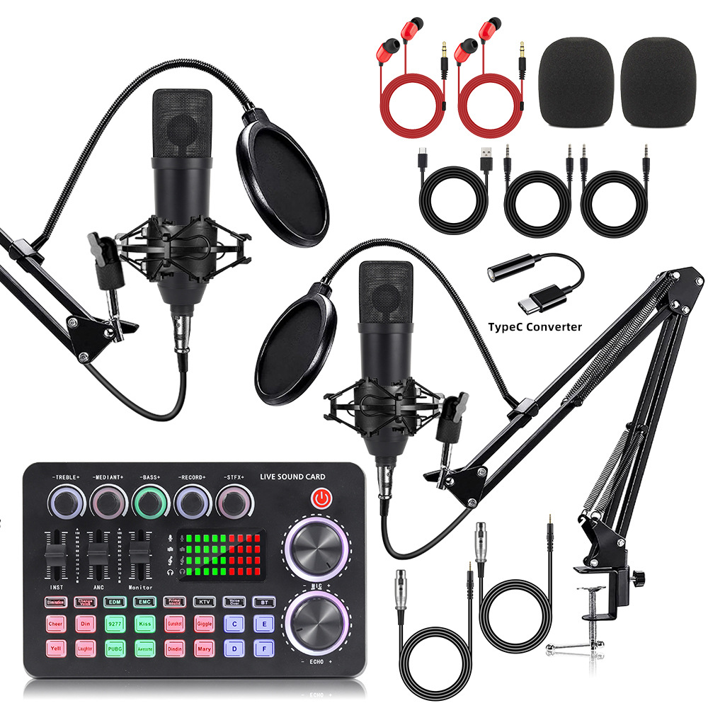 With Typec Dual Microphone Bm800 Condenser Microphone English Sound Card Equipment Live Broadcast Full Set of Mobile Phone Computer M1