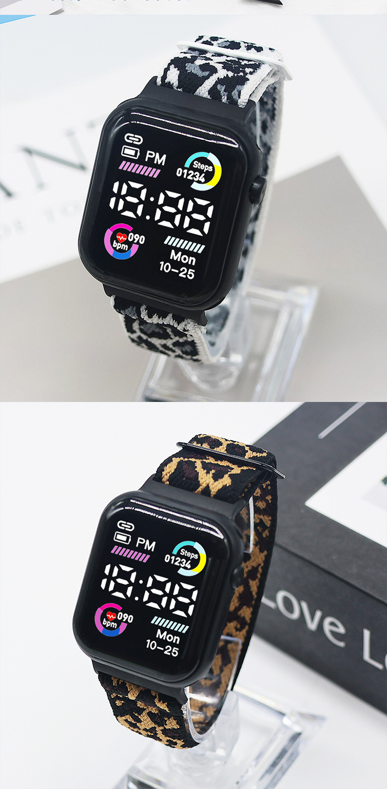 35g Weight Plastic Mirror Material Plastic Strap Material Watch Classification Number Display Type Casual Simple Style Stripe Leopard Electronic Kids Watches