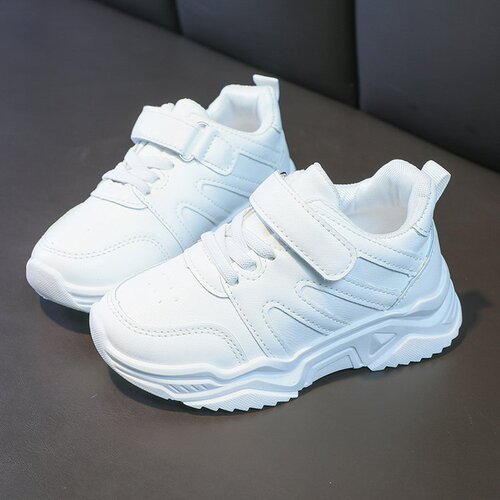 Children's white canvas shoes, new for spring and autumn, unisex white sneakers, leather surface, soft sole, anti-slip student sports shoes