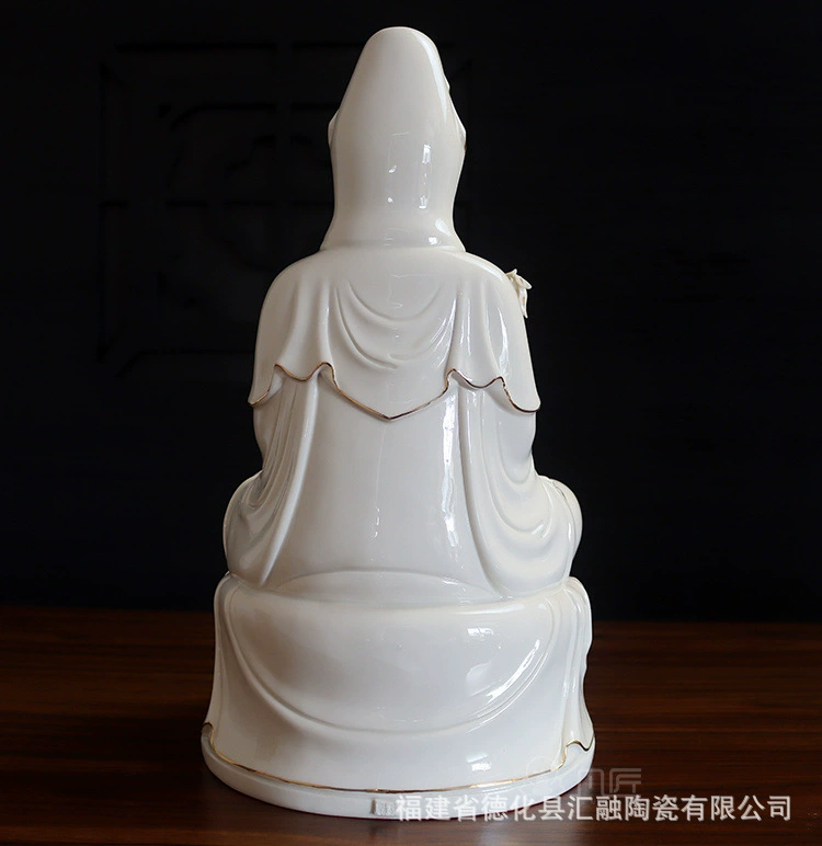 Керамическая улыбающаяся Гуаньинь статуя белая porcelain золотая сидящая лотос Гуаньинь Бодхисаттва статуя Будды для домашнего поклонения украшающая