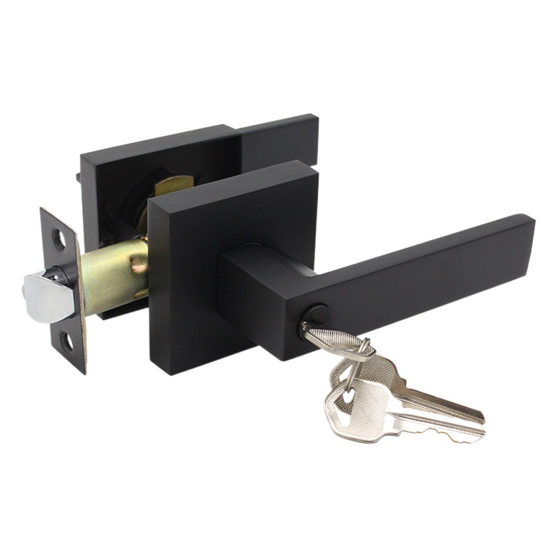 Cerradura de aleación de zinc estilo americano con tres barras, manija cuadrada, cerradura de un solo cerrojo, cerradura de bola para puerta de madera interior, cerradura para baño de hotel