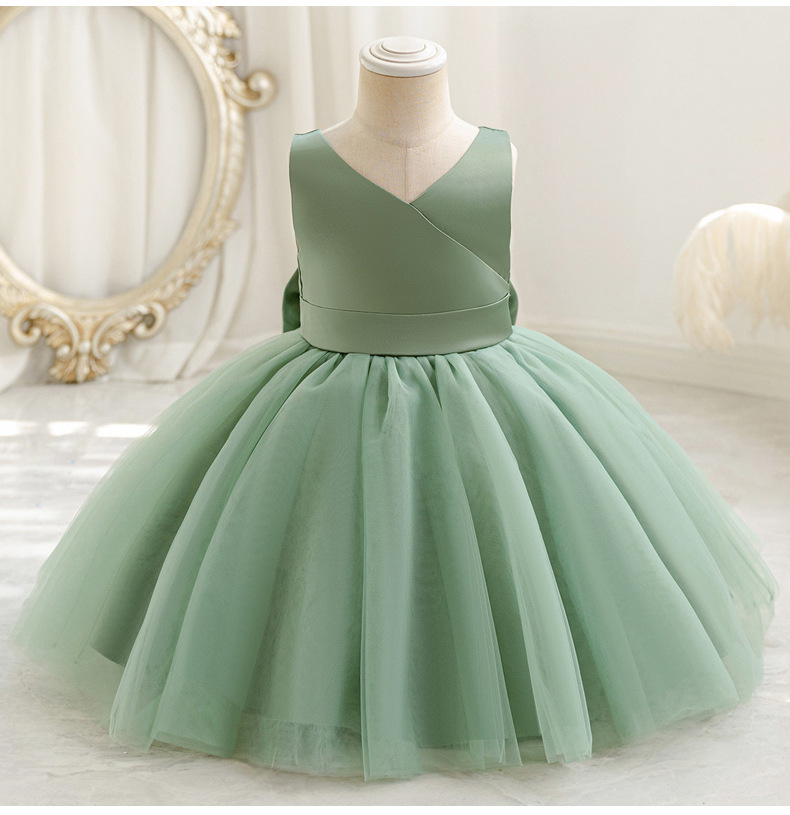 Robe de princesse en maille pour bébé fille avec nœud et col v_voghion.com