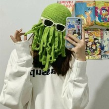 外贸爆款章鱼帽 毛线针织乌贼帽套头遮脸基尼毛线胡须套头帽