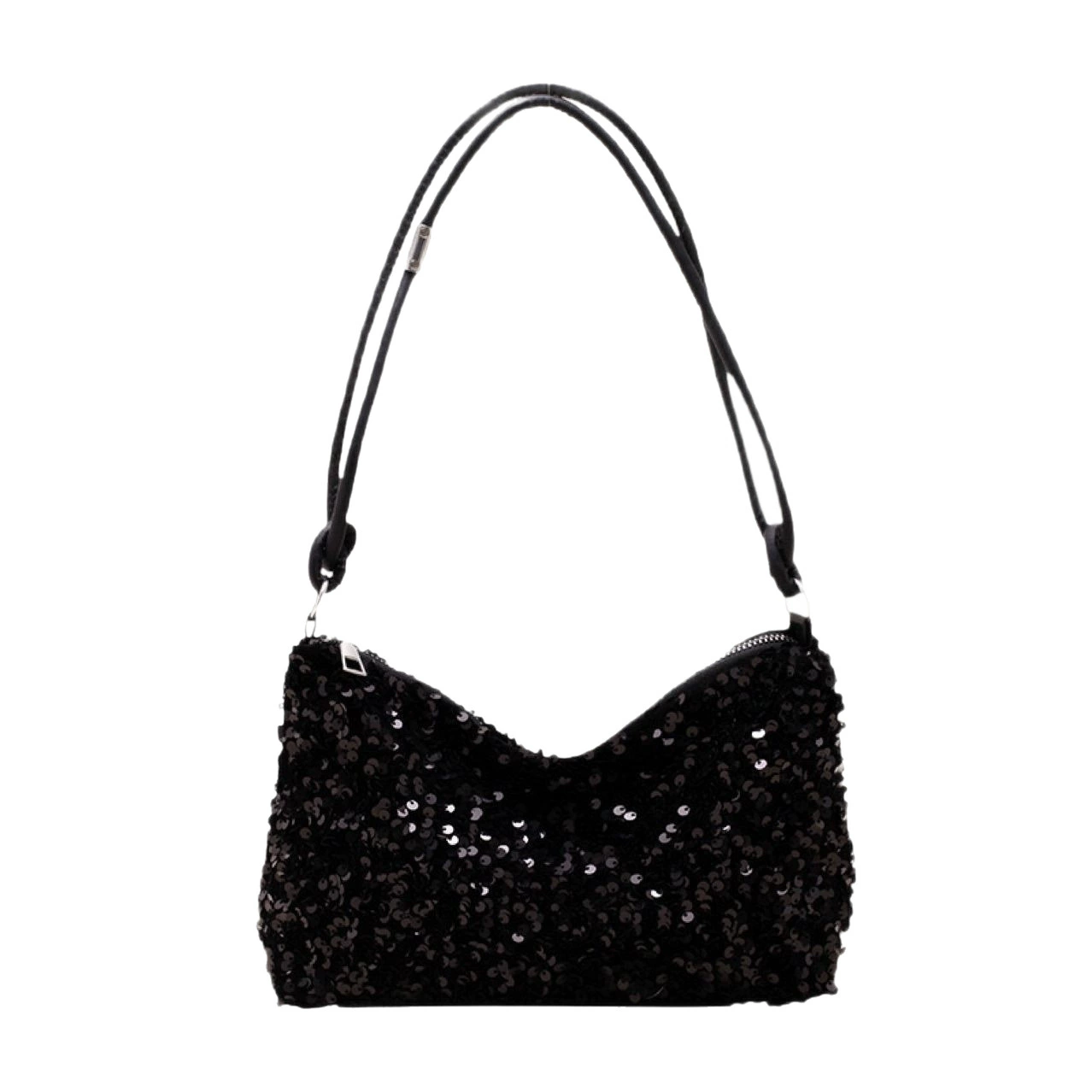 One-Shoulder Sequin Bag, Capacious Summer Shoulder Bag, Western Style, Black/Silver