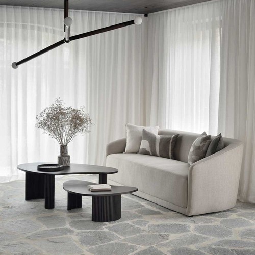 Wabi-sabi style moon crescent design coffee table for homestay, internet celebrity creative irregular tea table office black coffee table combination 